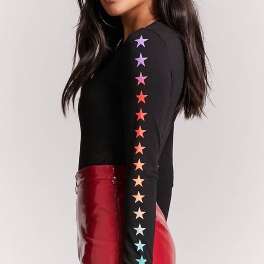 Forever 21 long sleeve rainbow stars body suit
